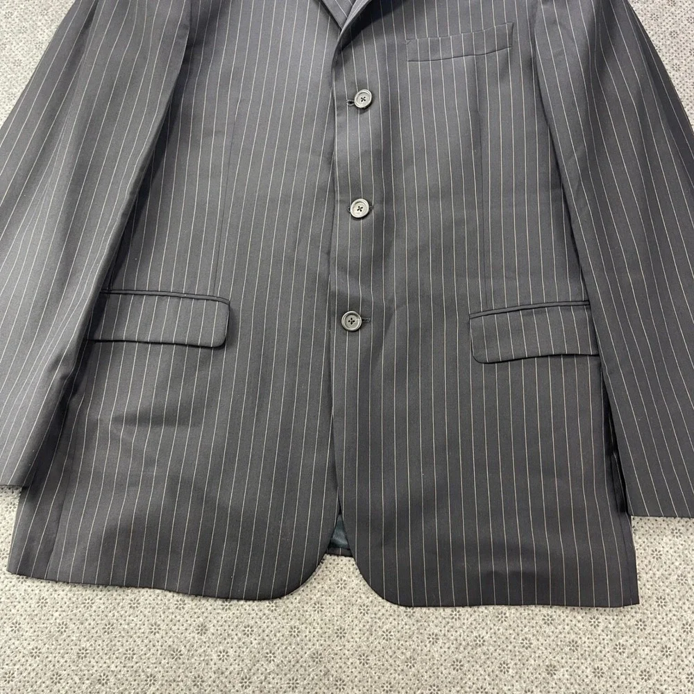 Vintage USA Burberry Bond Street Navy Pinstripe Super 100s Wool Blazers Coat 42R